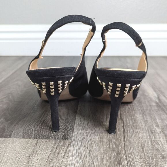 Zara Basics Black pointed toe gold studded slingback heels womens 41 EU 10 US - Picture 5 of 9